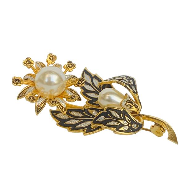 Vintage Damascene Flower Brooch - Picture 3 of 9